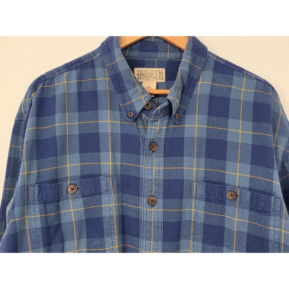 Men's Duluth Trading Co Flannel Shirt XL Free Swingin Plaid Button Up Blue